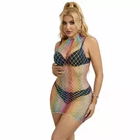 SUBBLIME Subblime Rainbow High Neck Mesh Dress Sleeveless One Size Colorful Style