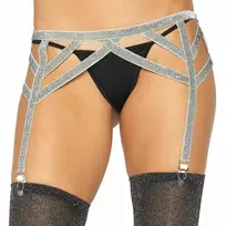 LEG AVENUE Leg Avenue Silver Lurex Elastic Garter Belt One Size - Shimmer Finish