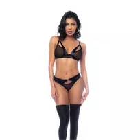 Mapale Rock Star Two-Piece Wet Look Mesh Set S/M Black Adjustable Straps