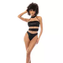 Mapale Mapale Halter Mesh Bodysuit M Nude/Black - Adjustable Neck Design