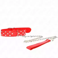 KINK KINK Rivet Strap Collar Red Adjustable 36-50 cm with D-Ring Accent