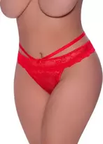 Magic Silk Magic Silk Exposed Cheeky Panty 2X Red Lace Cross-Strap Design