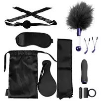 Doc Johnson The VIP Room BDSM Premium Black Set - 11-Piece Satin & Silicone Kit
