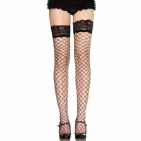 LEG AVENUE Leg Avenue Model 9011 Fishnet Thigh-High Stockings with Black Lace Top, Black, One Size