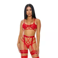 Forplay Allure Double The Fun Lingerie Set XL - Mesh & Vinyl 3-Piece Set