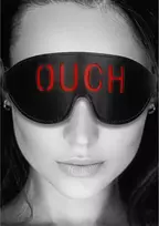 Ouch! by Shots OUCH Bonded Leather Eye Mask - Red Lettering, Adjustable Strap