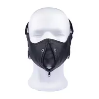 Red Leather Red Leather Face Mask with Zip - Black, Adjustable Fit, Cowhide