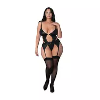 Magic Silk Magic Silk Kira Open Front Basque with Garters & Thong Black 2X