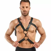 Bedroom Fantasies Rocco Bondage Adjustable Faux Leather Harness Black - Unisex Fit