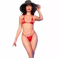 CHILIROSE Chilirose CR 4840 Micro Bikini Red S/M - Shimmering Tulle & Jewel Accents