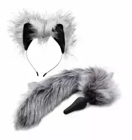 XR Brands TAILZ Grey Wolf Tail Set - Silicone Intimate Plug & Faux Fur Ears, Grey