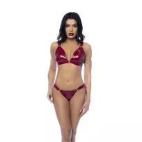 Mapale Leg Avenue Two-Piece Gloss Vinyl Bra Set S Wine Red Shine Finish