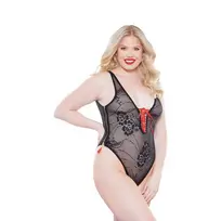Allure Dreamgirl Daizy Teddy Plus Size, Red & Gold Accents, Deep V-Cut