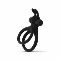 Easytoys Share Ring Dual Vibrating Silicone Intimate Ring with Rabbit Ears Black