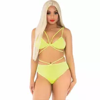Leg Avenue Strappy Yellow & Coral Lingerie Set - Bra & Panties, One Size