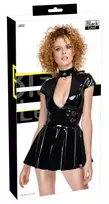 Black Level Black Level Vinyl Mini Dress S with Decorative Front Ring, Shiny Finish