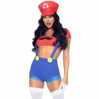 LEG AVENUE Leg Avenue Mario-Inspired Red/Blue Costume Set with Cap, Size M