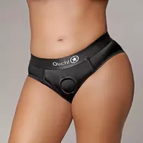Ouch! by Shots Sinner Gear Vibrating High-Cut Strap-On Brief XL/XXL Black Rechargeable