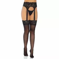 Leg Avenue Opaque Stockings with High Waist Lace Garter Belt One Size