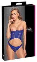 Cottelli Cottelli Lingerie Blue Strapless Corset Set XL Wetlook & Lace Finish