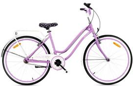 Moterų miesto dviratis 26 colių 26x1.95, su bagažine ir šonine kojele, violetinis Heart Bike Sun Baby