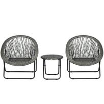 Lauko baldų komplektas, 3 dalių, pintų vytelių imitacija, 2 kėdės ir stalas, sulankstomas, pilkas