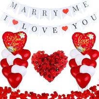 Dekoracijų rinkinys "marry Me" širdies balionai, rožių žiedlapiai