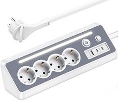 Laidų tinklas su USB ir 2 Type-C, 4 jungtys, su jungikliu