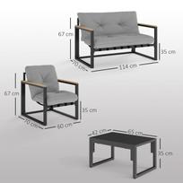Lauko baldų komplektas su sofa, 2 foteliais ir stalu, šviesiai pilkas