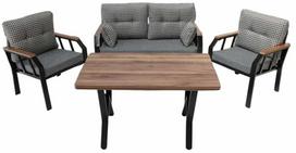Lauko baldų komplektas Kalune Design Nergiz, balta sp./juoda sp./medžio sp., 4 vietų