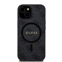 GUESS PU Leather 4G Colored Ring MagSafe Case for iPhone 15 / Black