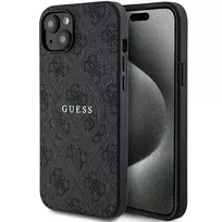 GUESS 4G Collection Leather Metal Logo MagSafe Case for iPhone 15|14|13 - Black