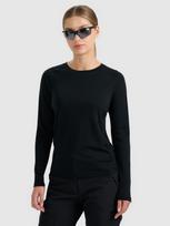 Moteriški longsleeve greitai džiūstantys marškinėliai su merino vilna - juodi