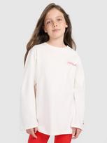 Longsleeve oversize marškinėliai su spauda mergaitėms - balti