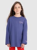Longsleeve oversize marškinėliai su spauda mergaitėms - tamsiai mėlyni