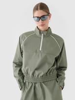 Moteriška cropped pereinamojo laikotarpio striukė su apykakle - alyvuogių/khaki spalvos