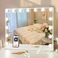 VANITII Holivudo Makiažo Veidrodis su LED Šviesomis, Bluetooth, Sieninis Montavimas, Metalinis, Baltas, 58x46cm