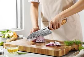 Damasko plieno peilis Kamazaki Santoku Knife KZ38KN, 18 cm