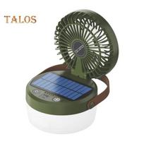 Saulės energijos Kempingo Ventiliatorius Šviesos Režimai Greitis Reguliuojamas USB Įkraunamas 2-in-1 Daugiafunkcis Lauko Žygio Palapinės Kabinamas Ventiliatorius Lempa Avarinė Lempa armijos žalia spalva