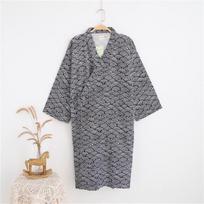 Men's Mid-Length Cotton Gauze Kimono Robe - Seigaiha Pattern, Lightweight and Loose-Fit Pajama-Style Bathrobe L: Height 180-190 cm, Weight 150-200 jin