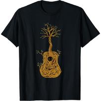 Acoustic Guitar Tree of Life Guitar Player Guitarist T-Shirt S juoda