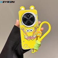 KEYSION Cute Ear Cartoon Case for Redmi 14C with Lanyard Soft Silicone+PC Shockproof Phone Back Cover for Xiaomi POCO C75 for Redmi 14C