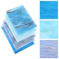 6 Pcs Water Ripple Glass Sheet Colored Mica Glass Cathedral Stained Glass Sheets For Making Decor Wedding Home Office Church 15X10cm mėlyna