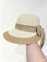 Bow Straw Visor Children Summer Seaside Beach Sun Protection Sun Hat Versatile Big Eaves Foldable Straw Hat 56-58cm smėlis