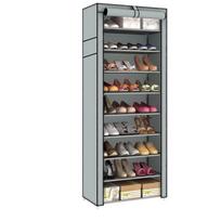 Multi-layer Dustproof Shoe Rack - Large Capacity Dorm & Entryway Storage Cabinet 4 Layers, 3 Compartments sidabro pilka spalva
