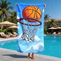 Cartoon basketball shot goes through the hoop polyester microfiber beach towel is highly absorbent, suitable for swimming beach 27x55inch 70x140cm&1pc