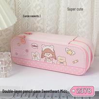 Cartoon Double-Layer Pencil Case: Large Capacity Stationery Box for Primary Students Double-Layer