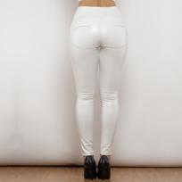 Shascullfites Melody Ring Užtrauktukas PU odinės kelnės aukštu juosmeniu Elastinės High Street kelnės Kelnės Push Up baltos odinės antblauzdžiai XXL