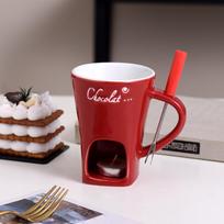 Hot Chocolate Fondue Mug Ceramic Mini Chocolate Melting Cup Butter Warmer Heating Tableware Creative Household Drinking Utensils 101-200ml raudona