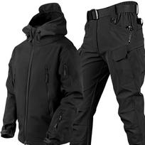 Outdoor Thermal Shark Skin Suit Softshell Jacket with Hood and Cargo Pants Waterproof Windproof Breathable for Hiking Camping XXXL